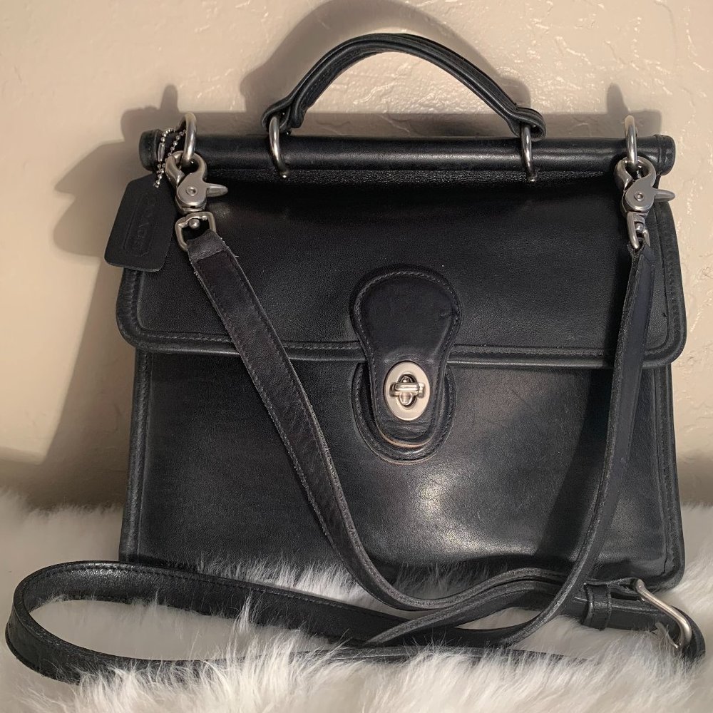 Vintage Coach Black and Silver Willis Leather Bag